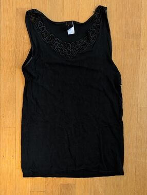 Hanro Silk Black Lace-Trim Tank Top